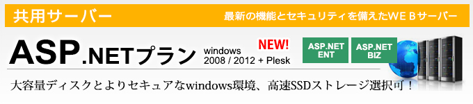 共用サーバーASP.NETプラン　大容量ディスクとよりセキュリティが向上したwindows環境